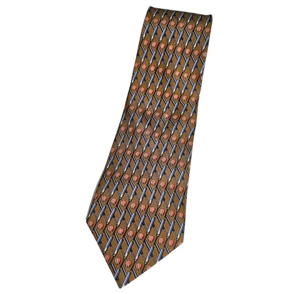 TRUSSARDI Men's 100% Silk Necktie LUXURY Tie Brown Tool Ball W:3.8" EUC - Picture 1 of 5